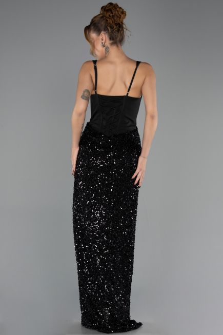 Robe de Soirée Longue Squameuse Noir ABU6650