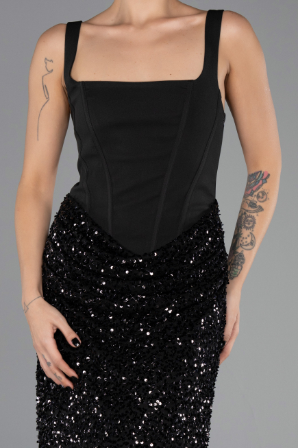 Robe de Soirée Longue Squameuse Noir ABU6650