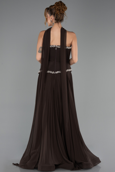 Robe de Soirée Longue Mousseline Brun ABU6651