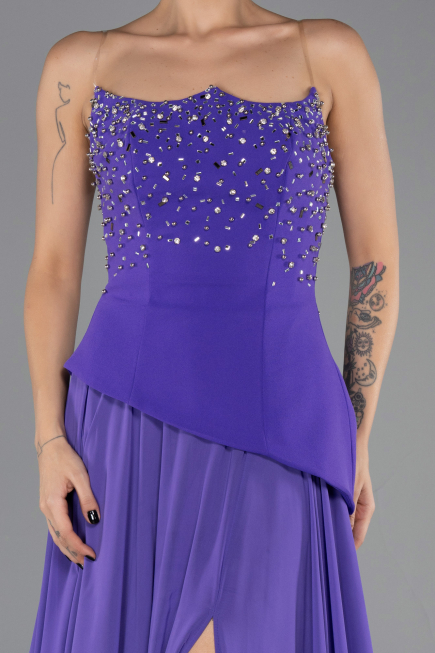 Robe De Soirée Mousseline Longue Violet ABU6018