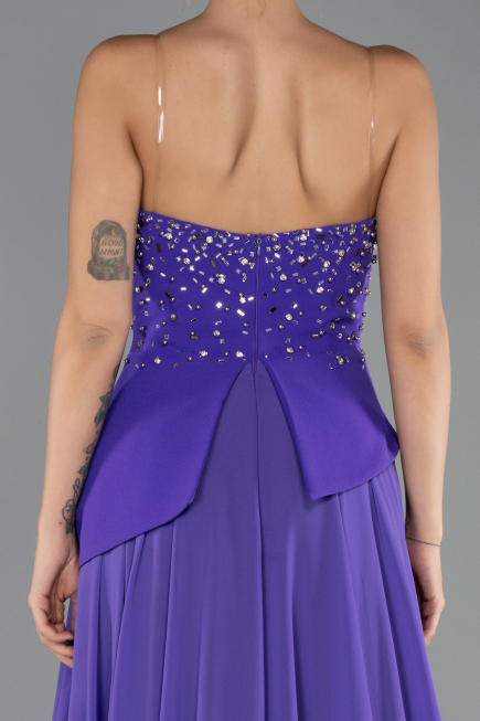 Robe De Soirée Mousseline Longue Violet ABU6018