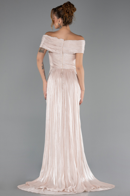 Robe de Soirée Longue Mousseline Beige ABU6581