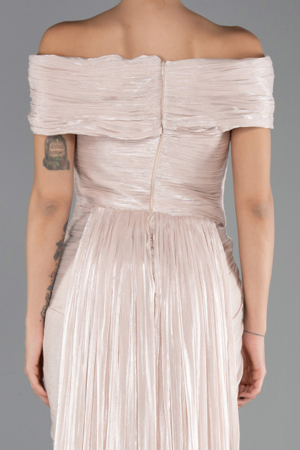 Robe de Soirée Longue Mousseline Beige ABU6581