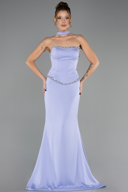 Robe de Soirée Longue Satin Lilas ABU6655