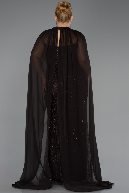 Robe de Soirée Grande Taille Longue Perlé Brun ABU6545