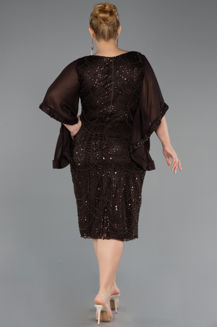 Robe De Invitation Grande Taille Midi Perlé Brun ABK2693