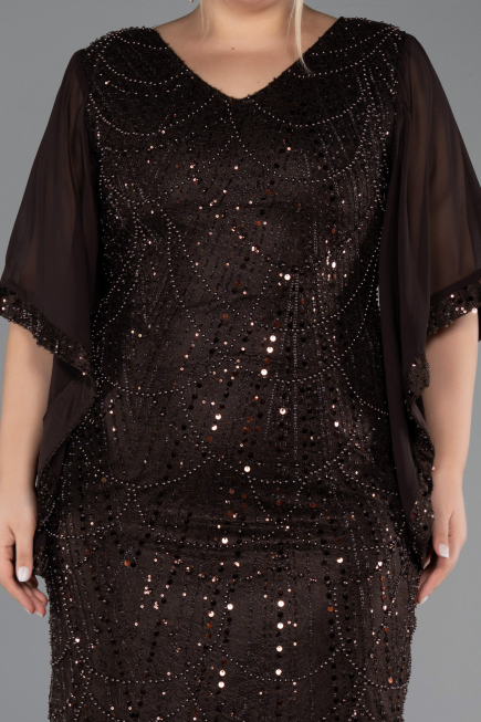 Robe De Invitation Grande Taille Midi Perlé Brun ABK2693