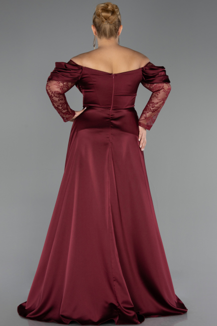 Robe Grande Taille Satin Longue Rouge Bordeaux ABU5261