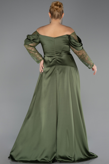 Robe Grande Taille Longue Satin Kaki ABU5261