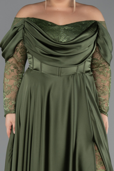 Robe Grande Taille Longue Satin Kaki ABU5261