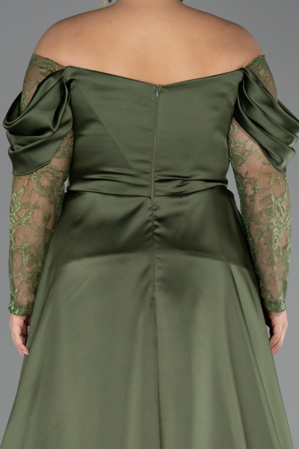 Robe Grande Taille Longue Satin Kaki ABU5261