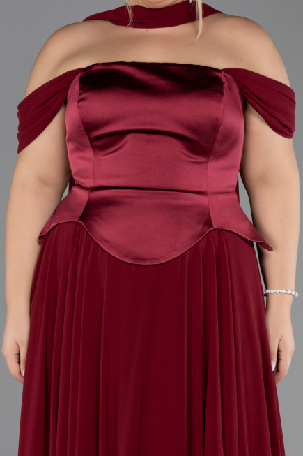 Robe De Soirée Grande Taille Mousseline Longue Rouge Bordeaux ABU5551