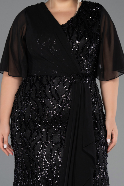 Robe De Soirée Grande Taille Longue Squameuse Noir ABU6373