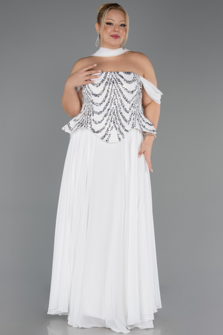 Robe Grande Taille Longue Mousseline Blanc ABU6535