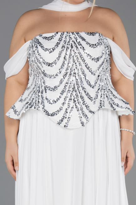 Robe Grande Taille Longue Mousseline Blanc ABU6535