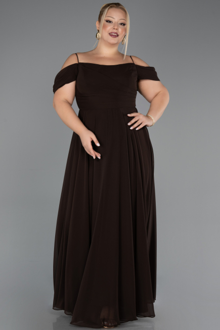 Robe De Soirée Grande Taille Longue Mousseline Brun ABU6646