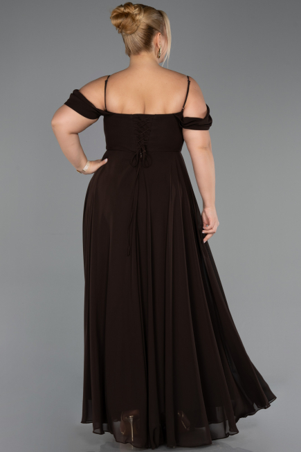 Robe De Soirée Grande Taille Longue Mousseline Brun ABU6646