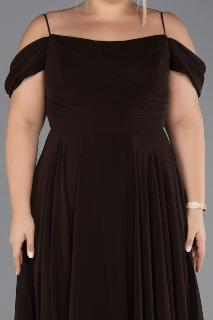 Robe De Soirée Grande Taille Longue Mousseline Brun ABU6646