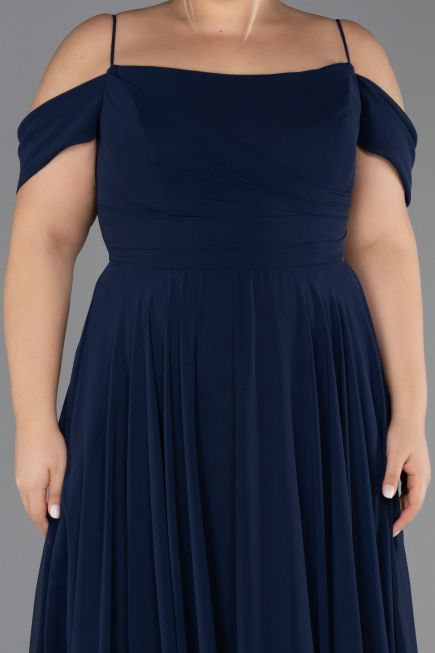 Robe De Soirée Grande Taille Longue Mousseline Bleu Marine ABU6646