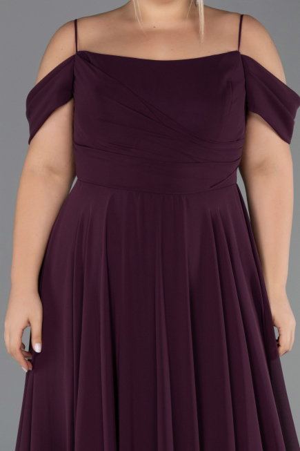Robe De Soirée Grande Taille Longue Mousseline Violet ABU6646