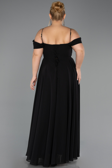 Robe De Soirée Grande Taille Longue Mousseline Noir ABU6646