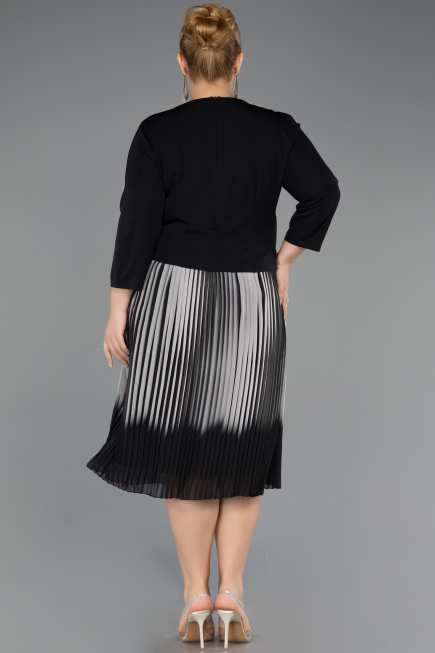 Robe De Invitation Grande Taille Midi Mousseline Noir ABK2694