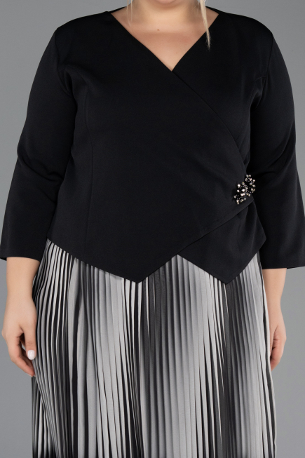 Robe De Invitation Grande Taille Midi Mousseline Noir ABK2694