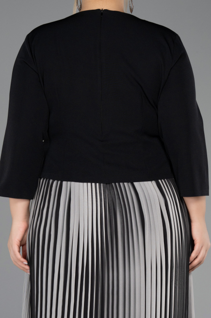 Robe De Invitation Grande Taille Midi Mousseline Noir ABK2694