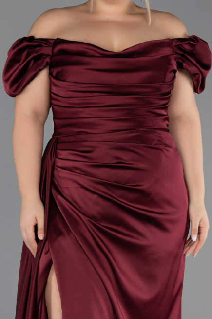 Robe De Soirée Grande Taille Satin Longue Rouge Bordeaux ABU1626