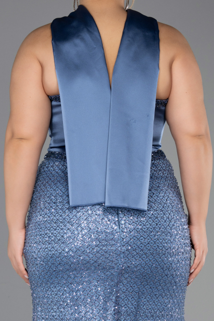 Robe de Soirée Grande Taille Longue Perlé Indigo ABU6258