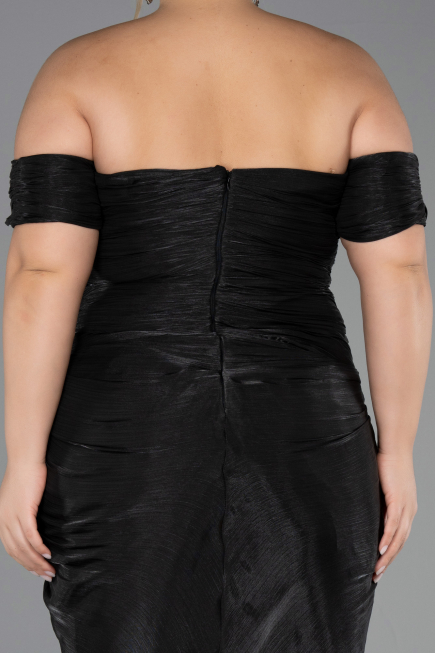 Robe De Invitation Grande Taille Midi Mousseline Noir ABK2701