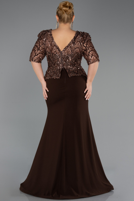 Robe de Soirée Grande Taille Longue Brun clair ABU6618