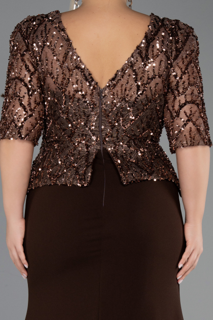 Robe de Soirée Grande Taille Longue Brun clair ABU6618