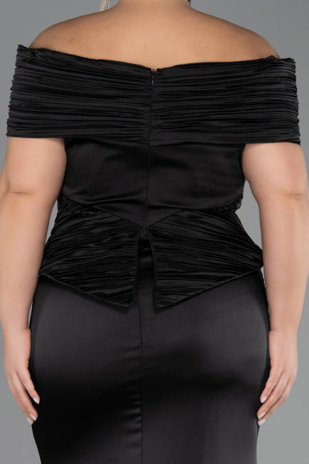 Robe De Soirée Grande Taille Satin Longue Noir ABU5878