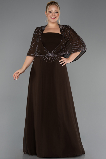 Robe Grande Taille Longue Mousseline Brun ABU6529