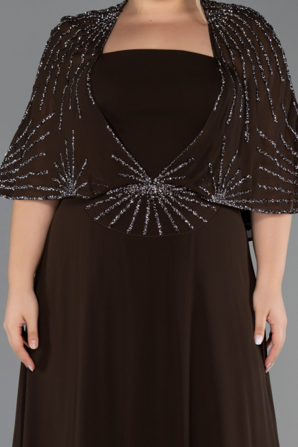 Robe Grande Taille Longue Mousseline Brun ABU6529