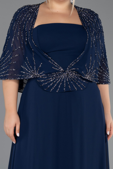 Robe Grande Taille Longue Mousseline Bleu Marine ABU6529