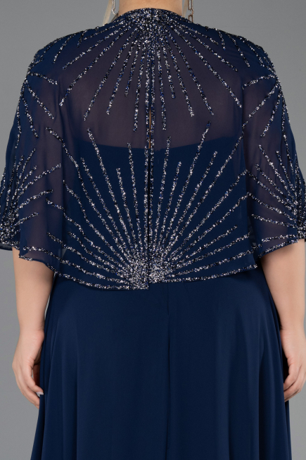 Robe Grande Taille Longue Mousseline Bleu Marine ABU6529