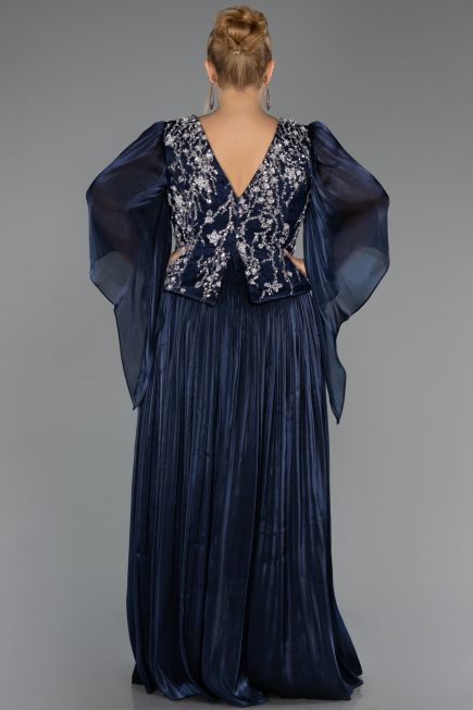 Robe De Soirée Grande Taille Longue Mousseline Bleu Marine ABU6619