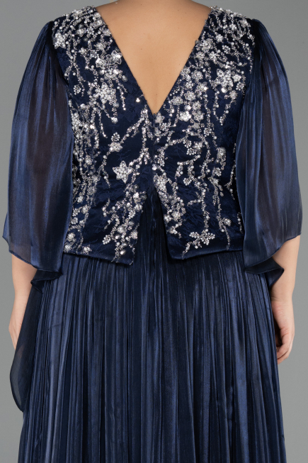 Robe De Soirée Grande Taille Longue Mousseline Bleu Marine ABU6619