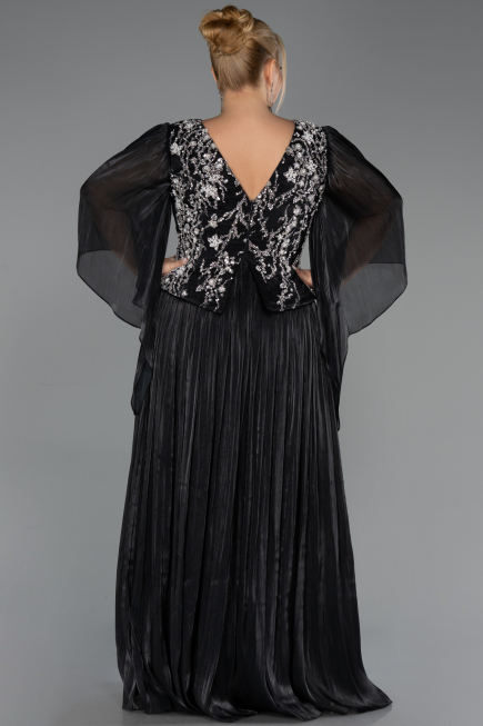 Robe De Soirée Grande Taille Longue Mousseline Noir ABU6619