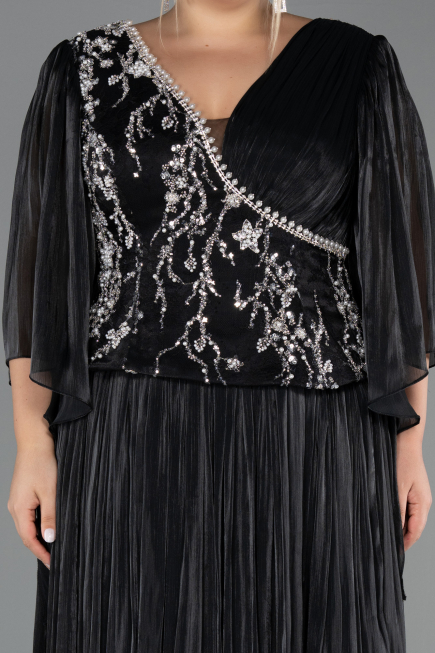 Robe De Soirée Grande Taille Longue Mousseline Noir ABU6619