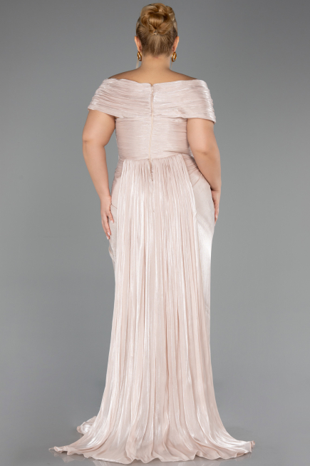 Robe De Soirée Grande Taille Longue Mousseline Beige ABU6604