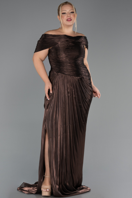 Robe Grande Taille Longue Mousseline Brun ABU6604
