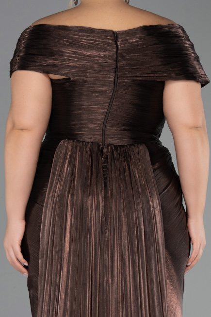 Robe Grande Taille Longue Mousseline Brun ABU6604