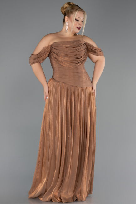 Robe De Soirée Grande Taille Longue Mousseline Cuivre ABU6603