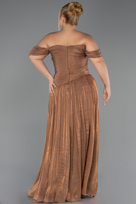 Robe De Soirée Grande Taille Longue Mousseline Cuivre ABU6603
