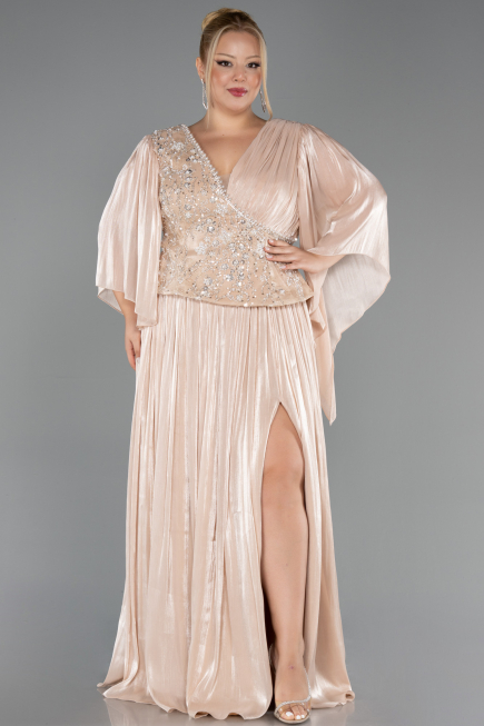 Robe De Soirée Grande Taille Longue Mousseline Beige ABU6619