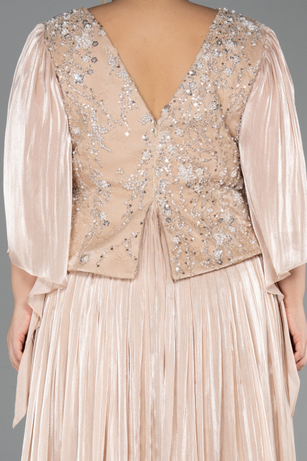 Robe De Soirée Grande Taille Longue Mousseline Beige ABU6619