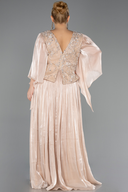 Robe De Soirée Grande Taille Longue Mousseline Beige ABU6619
